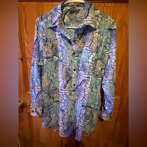 Tropical Leaf Print Women's Button Down Shirt